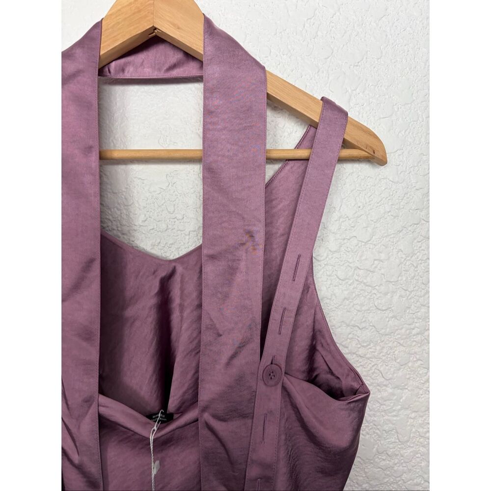 Wildfang “Empower” Satin Cami Halter Scarf Neck Tie Back Mauve M NWT - Picture 8 of 12